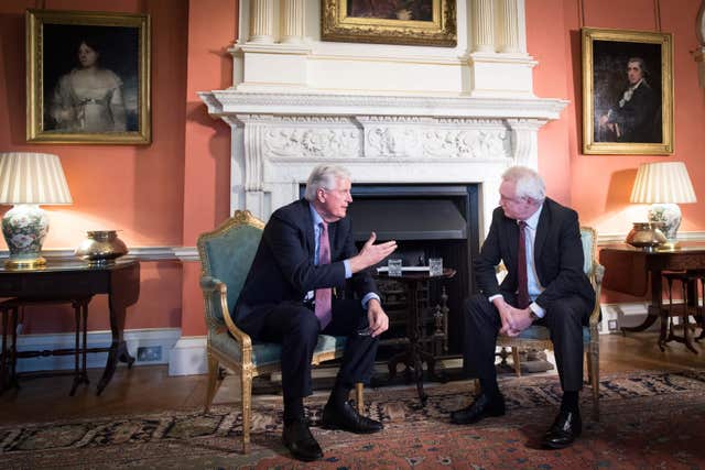 Michel Barnier met Brexit Secretary David Davis in Downing Street (Stefan Rousseau/PA)