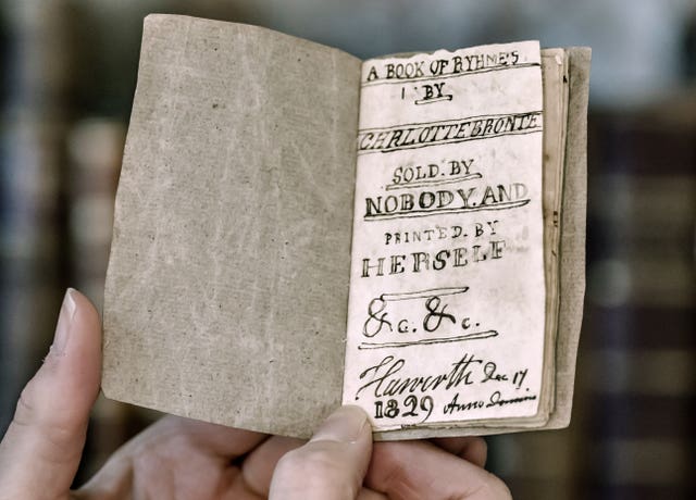 The last Charlotte Bronte miniature manuscript book known to be in private hands, as the book goes on display following its return to the Bronte Parsonage Museum in Haworth, Keighley, West Yorkshire, once the home of the Bronte family