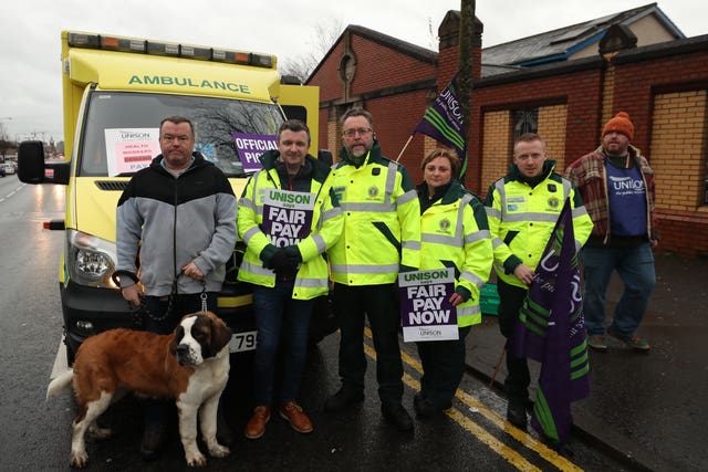 Paramedics join the picket line outside the Royal Hospital in Belfast
