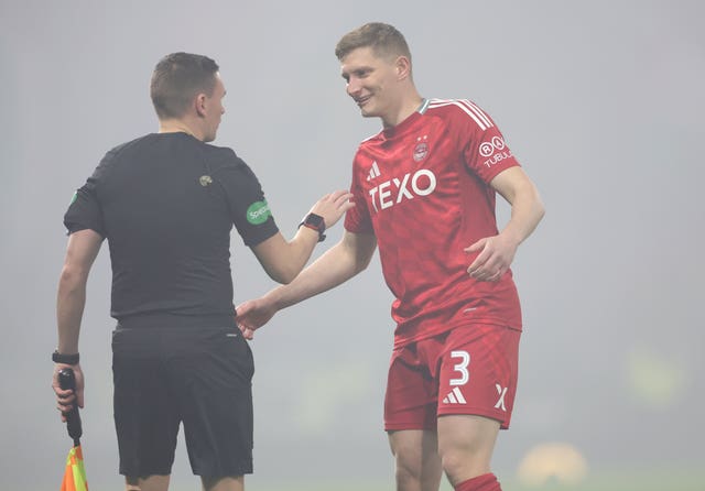 Jack Mackenzie talks to the referee