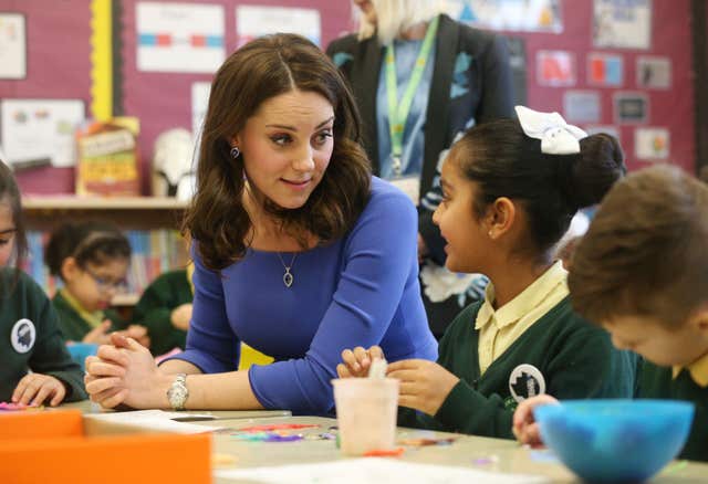 The Duchess of Cambridge meets Year 3 pupils (Jonathan Brady/PA)