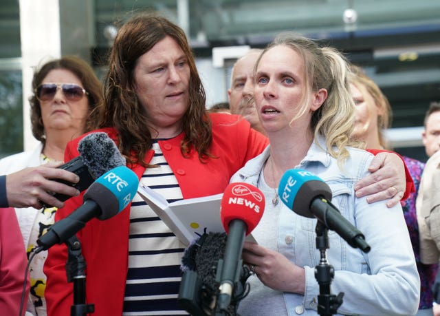 Lorraine Howard (left) and Sarah Howard speaking to the media outside Central Criminal Court in Dublin