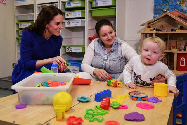 Kate meets families during a visit to an Early Years Parenting Unit in north London run by the Anna Freud National Centre. Ben Stansall/PA Wire