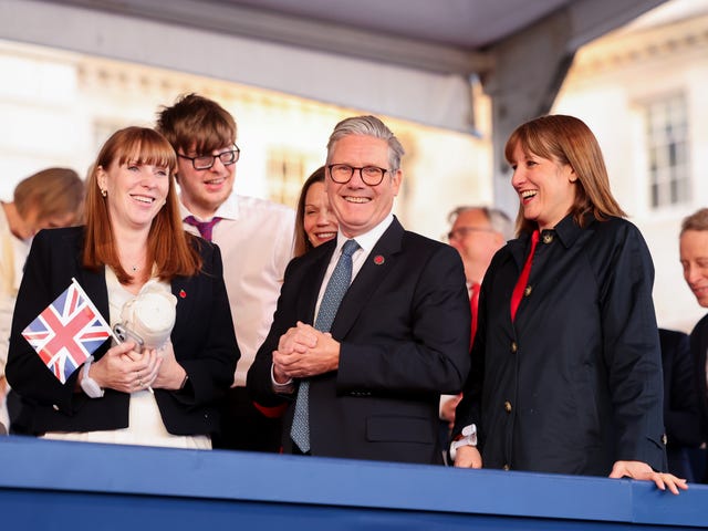 Deputy Prime Minister Angela Rayner, Prime Minister Sir Keir Starmer and Chancellor Rachel Reeves during the concert celebrating the 80th anniversary of VE Day, held at the historic Horse Guards Parade in central London