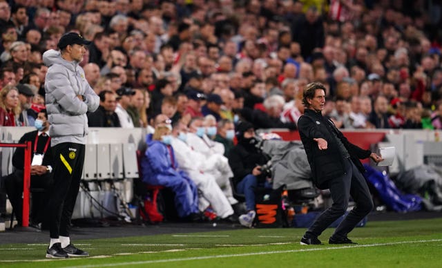 Thomas Frank, right, could not believe his side failed to score