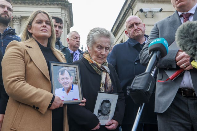 The family of Sean Brown outside the Royal Courts of Justice, Belfast
