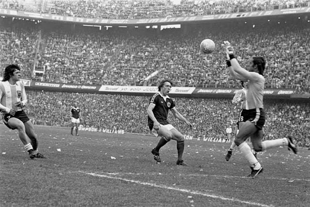 Willie Johnston in action in a friendly against Argentina in Buenos Aires