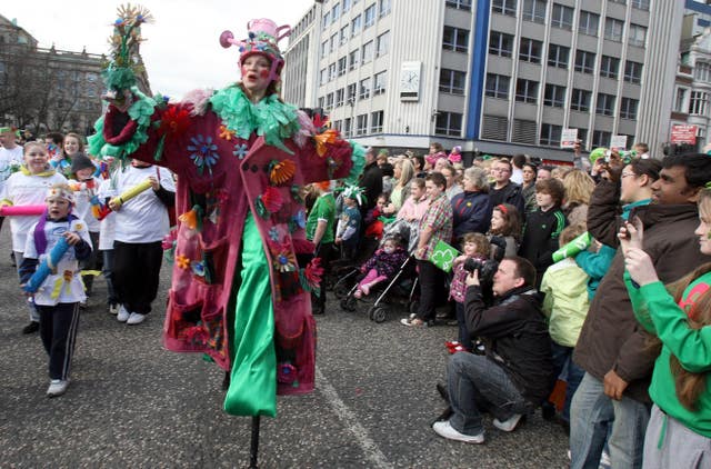 Performers take part in the annual St Patrick’s Day parade in Belfast