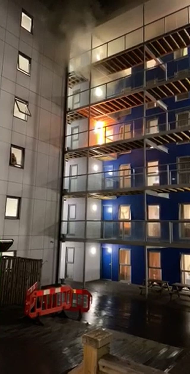 Videograb of the fire shortly after it started in Bolton