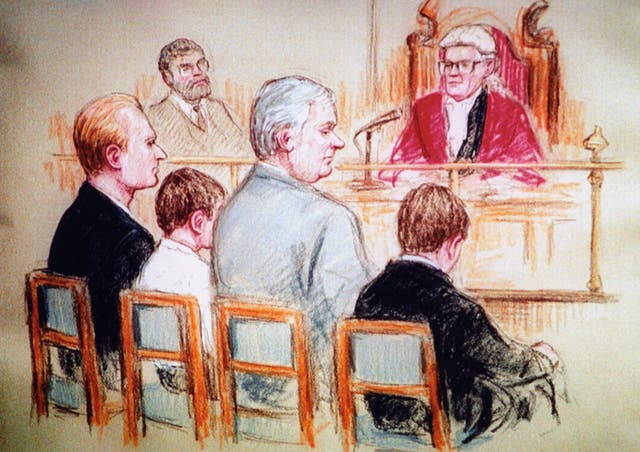 An artist’s impression of Venables and Thompson’s trial at Preston Crown Court in 1993 (PA)