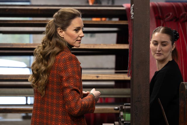 The Princess of Wales during a visit to Melin Tregwynt, a woollen mill weaving traditional Welsh designs