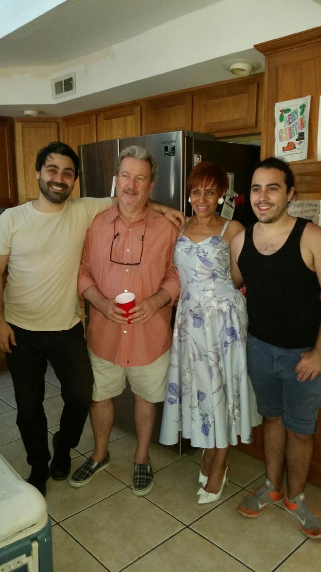 Retired estate agent Stephen Halliday, 64, with his wife Angela, 60, and sons Geoffrey, 30, (left) and Alexander, 27 (right) (GoFundMe/PA)