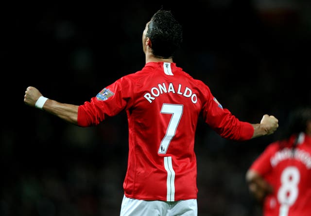 Cristiano Ronaldo celebrates a goal in the United number seven shirt