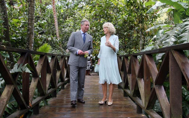 The prince and duchess tour the Fond Doux cocoa plantation during a 2008 visit to St Lucia.