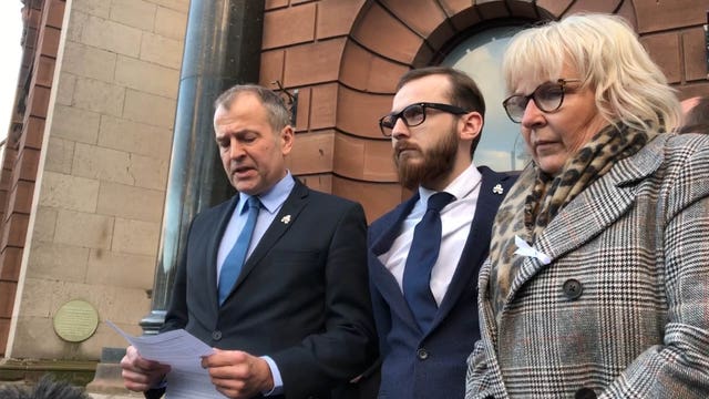Bernadette, right, and Jack Sargeant, centre, Mr Sargeant's wife and son after the inquest into his death was adjourned