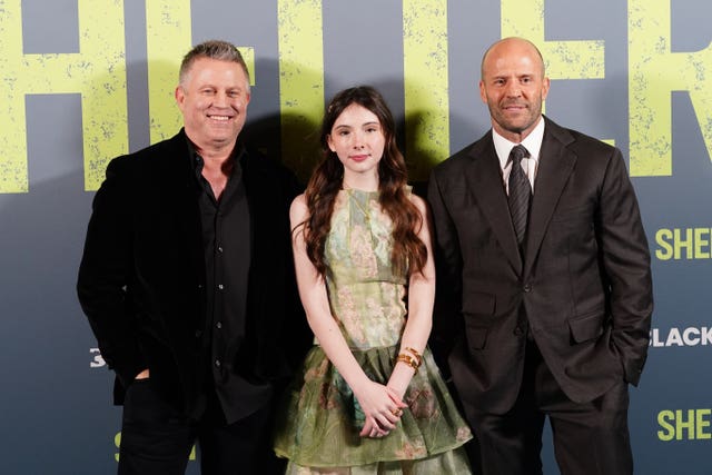 Jason Statham with Shelter co-stars Bodhi Rae Breathnach and Ric Roman Waugh