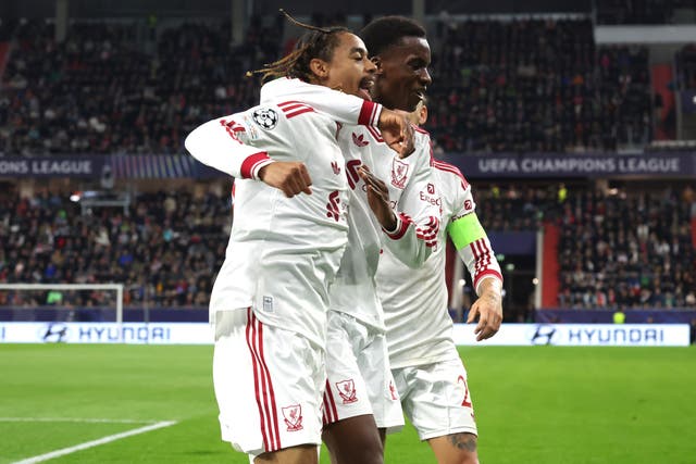 Bradley Barcola (left) celebrates his first goal