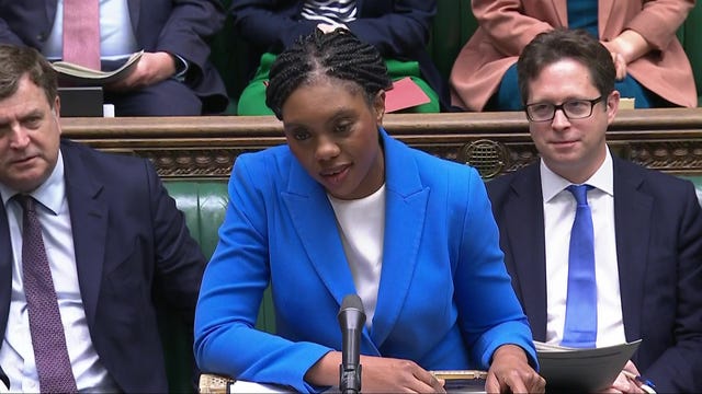 Conservative Party leader Kemi Badenoch speaking during Prime Minister’s Questions in the House of Commons