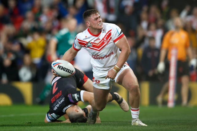 Morgan Knowles celebrates scoring for St Helens