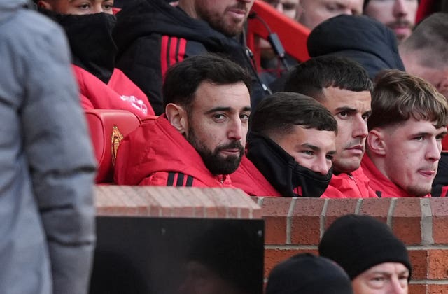 Manchester United’s Bruno Fernandes on the substitutes' bench