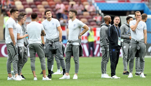 The England squad get their first look at the interior of the Luzhniki Stadium after arriving for their World Cup semi-final clash with Croatia.