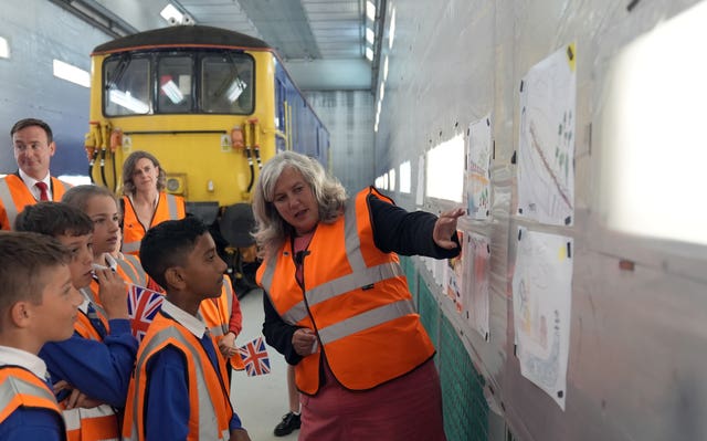 Heidi Alexander meets local school children during a visit to the South Western Railway Bournemouth Traincare Depot