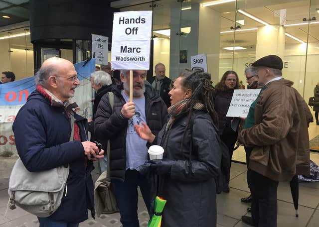 Labour Against the Witchhunt protesters, with former Momentum vice chair Jackie Walker (centre right) outside a meeting of the party's ruling National Executive Committee in London, they are claiming members suspended over allegations of anti-Semitism are being targeted in a purge of the left and anti-Zionists. (Arj Singh/PA)