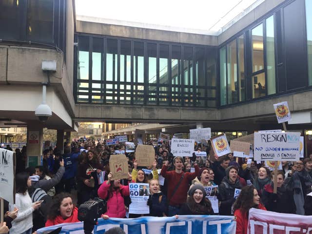 Students and staff protest at the University of Bath (Claire Hayhurst/PA)