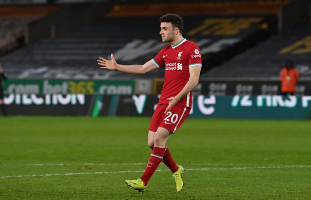 Liverpool’s Diogo Jota celebrates the opening goal