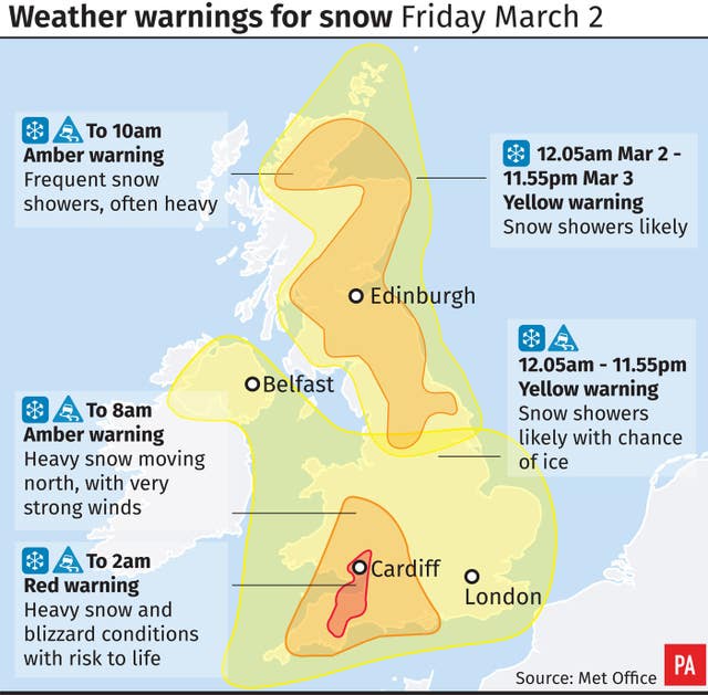 Weather warnings are in place across the UK (PA)