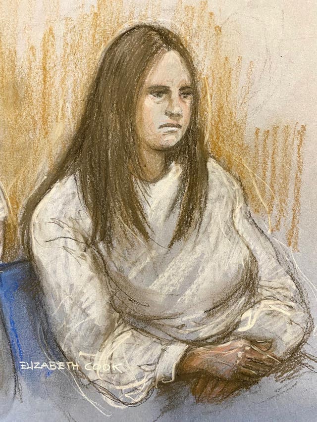 Court artist sketch of Julia Wandel
