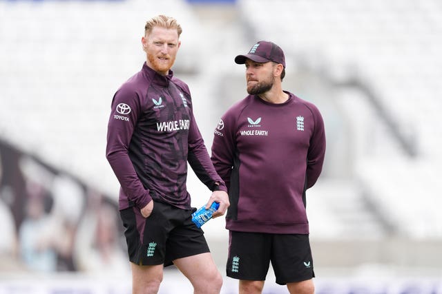 England head coach Brendon McCullum (right) with Stokes during a nets session at The Oval in July