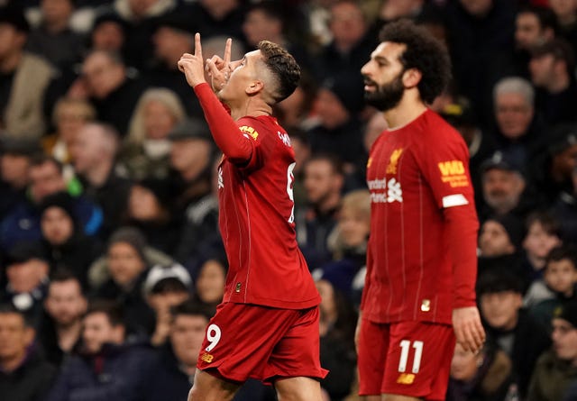 Liverpool's Roberto Firmino (left) celebrates scoring during his side's 1-0 defeat of Tottenham 