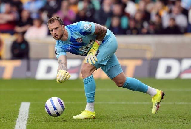 Brentford goalkeeper Mark Flekken during a Premier League match at Molineux