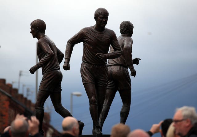 A statue celebrating Everton’s ‘Holy Trinity’ was unveiled before the game