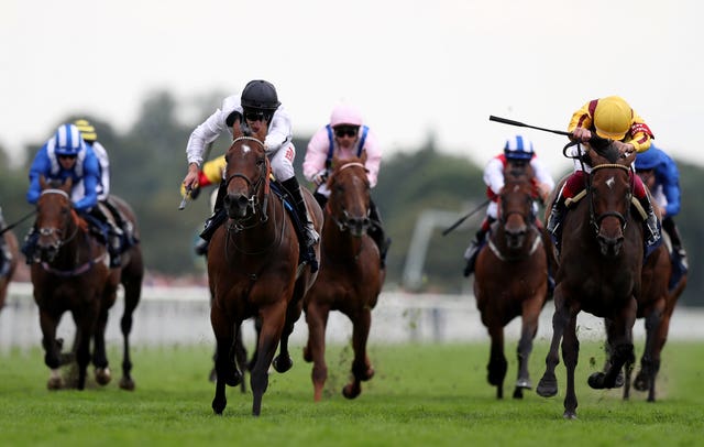 Frankie Dettori thought he'd won the Nunthorpe on Lady Aurelia (right) but Marsha prevailed by a nose