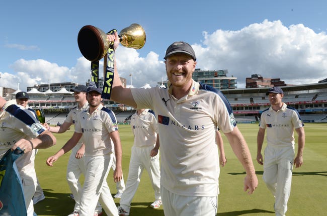Andrew Gale lifts the County Championship trophy during his time as Yorkshire captain