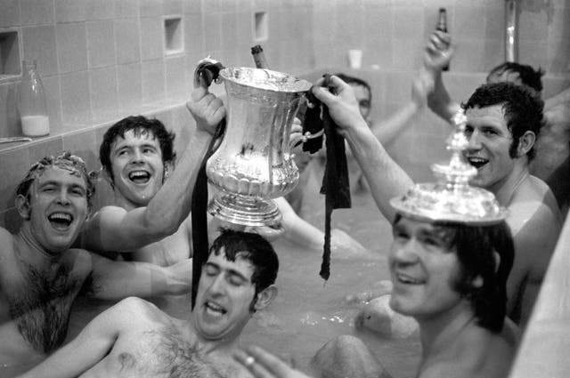 Match-winner David Webb, front right, and his Chelsea team-mates enjoy their bath after beating Leeds in the 1970 FA Cup final replay