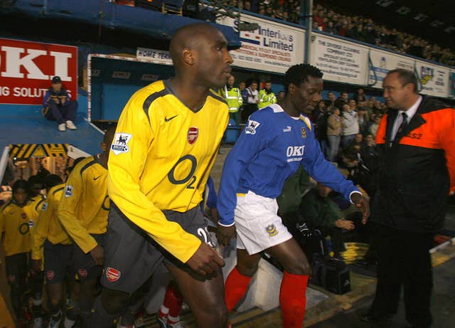 Campbell, left, returned to action for Arsenal after a 10-week lay-off at Portsmouth in 2006