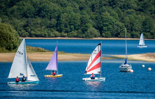 People sailing at Carsington Water in Derbyshire