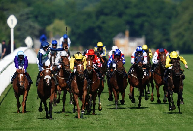 Coltrane and Callum Hutchinson (second left) scoring at Royal Ascot