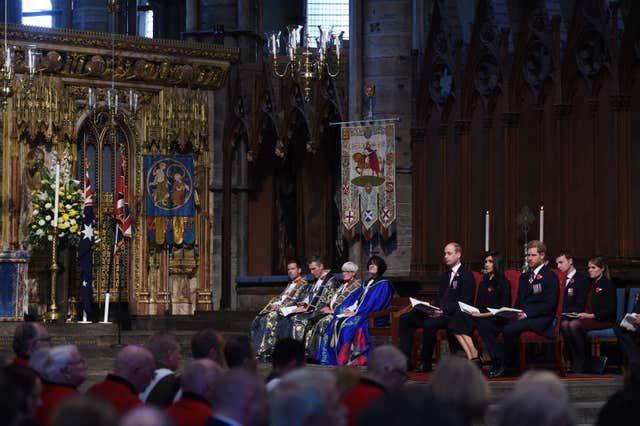 Prince William, Meghan Markle and Prince Harry during the annual Service of Commemoration and Thanksgiving at Westminster Abbey to commemorate Anzac Day (ddie Mulholland/Daily Telegraph/PA)