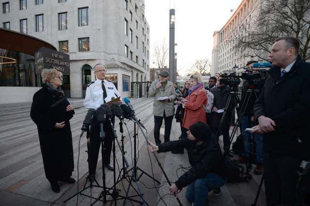 Head of counter-terrorism policing Assistant Commissioner Mark Rowley and England’s chief medical officer Dame Sally Davies (Kirsty O’Connor/PA)