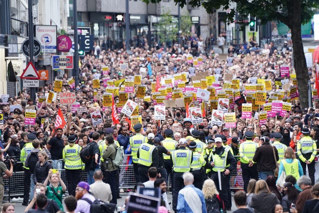 Counter protesters ahead of an anti-immigration protest in Walthamstow, London
