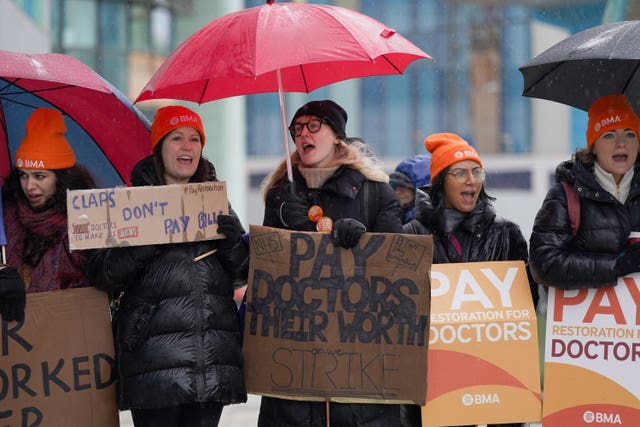 Striking NHS junior doctors on the picket line outside Queen Elizabeth hospital in Birmingham