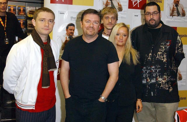 Martin Freeman, Ricky Gervais, Mackenzie Crook, Lucy Davis and Ewen MacIntosh from The Office