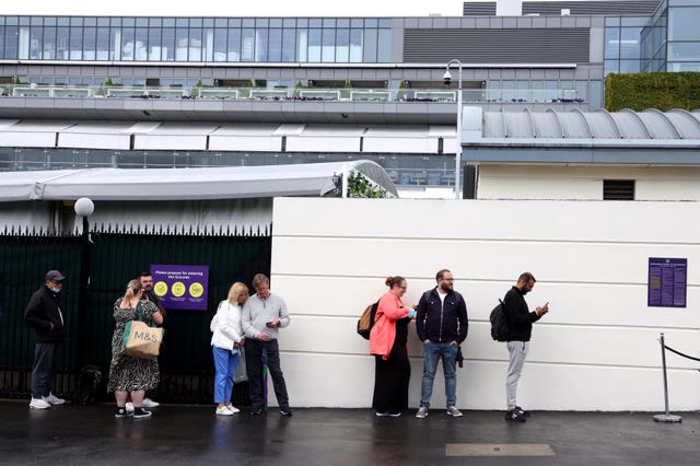 Socially-distanced queueing at The All England Lawn Tennis and Croquet Club