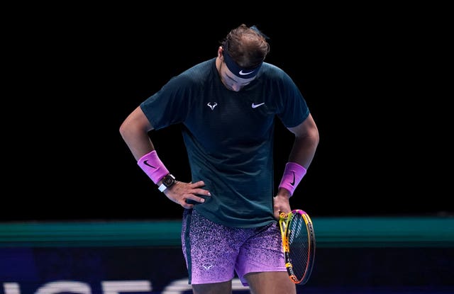 Rafael Nadal hangs his head during his defeat by Daniil Medvedev