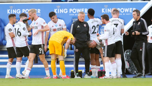 Chris Wilder, centre, with his Sheffield United team last season