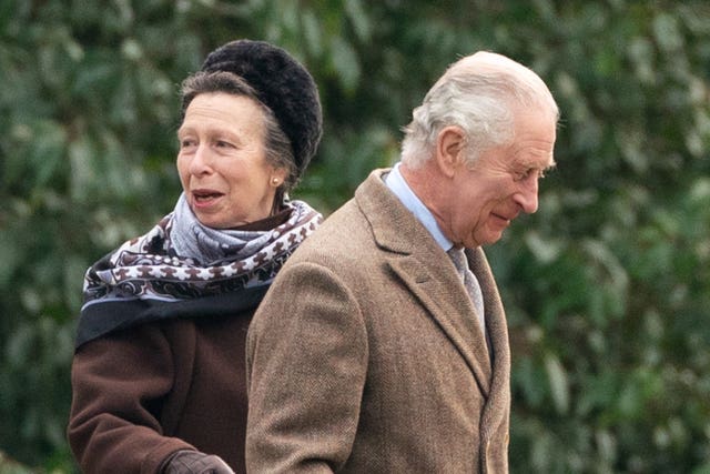 The King and the Princess Royal arrive at St Mary Magdalene Church in Sandringham